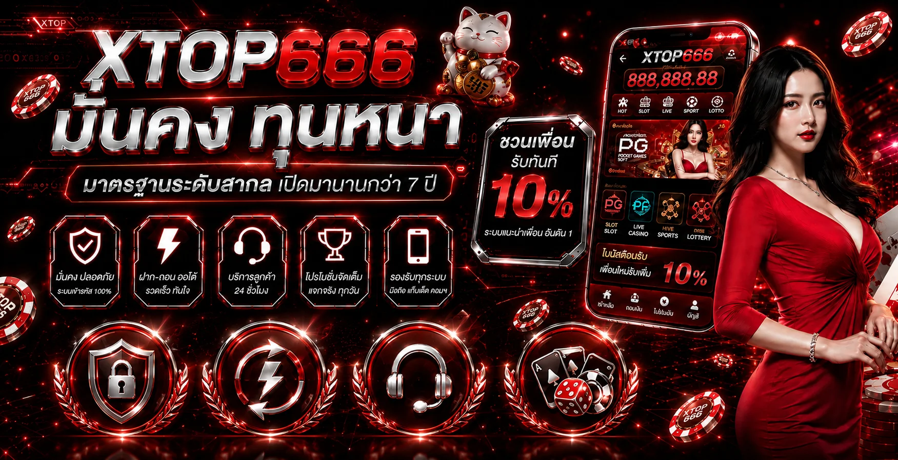 ภาพรวมสิทธิและบริการ XTOP666 โทนดำแดง