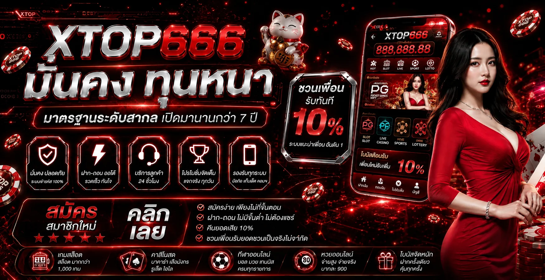 แบนเนอร์ XTOP666 เว็บตรงพร้อมระบบสมาชิกบนมือถือ